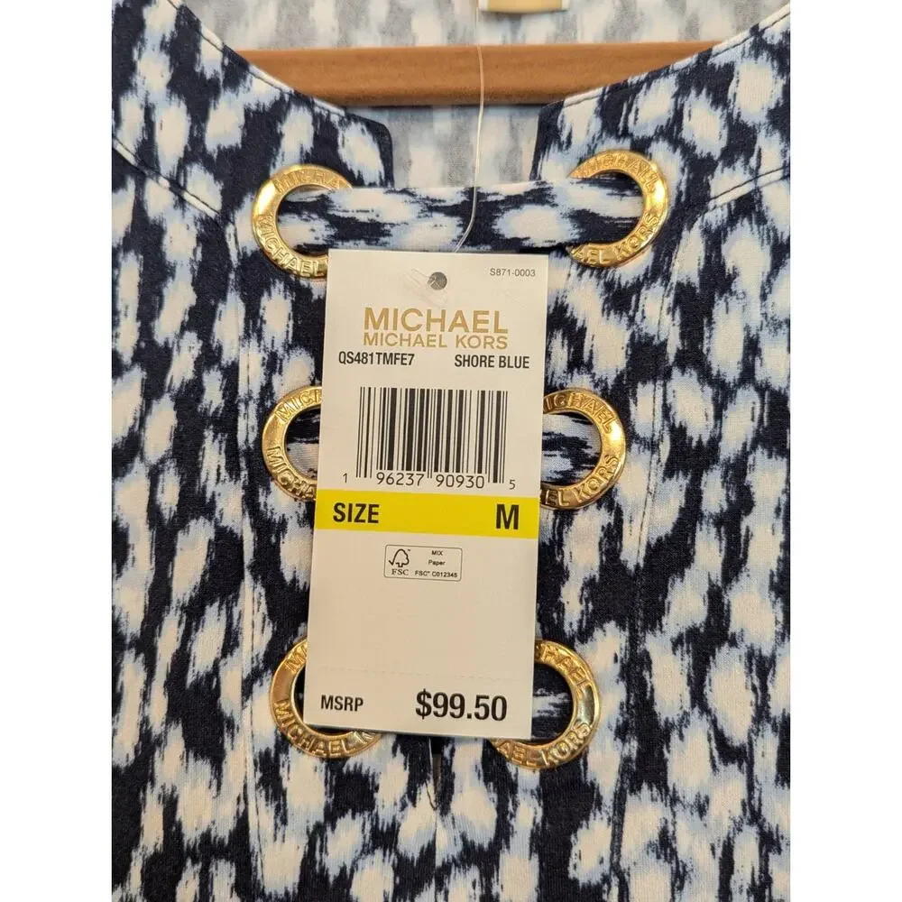 NWT Michael Kors Dress M Short Blue Lace Up Grommet Shift Mini Sleeveless